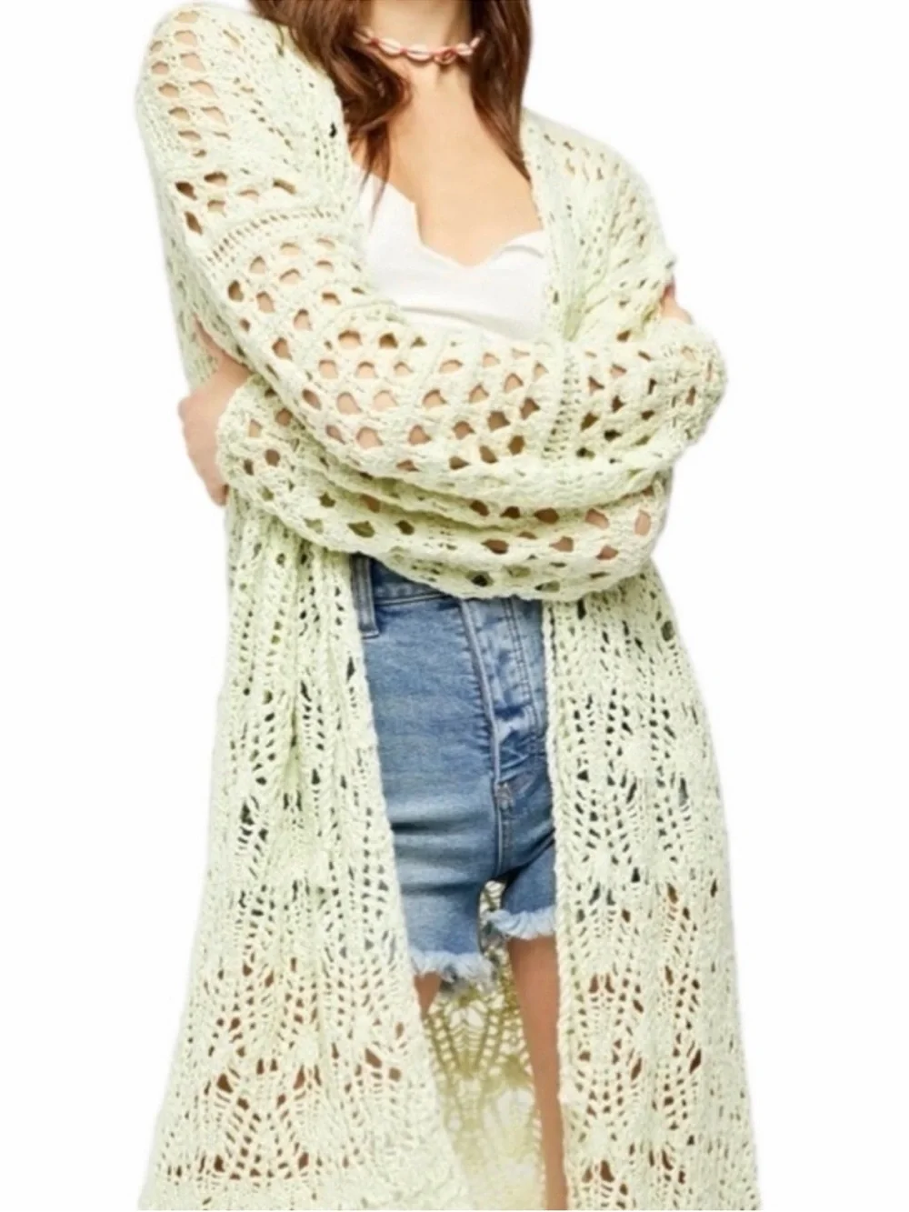 Free People Sweet Talker Crochet Cardigan Cream XS